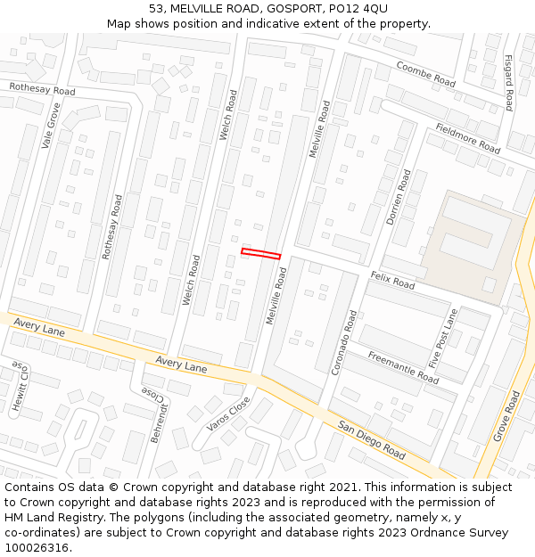 53, MELVILLE ROAD, GOSPORT, PO12 4QU: Location map and indicative extent of plot