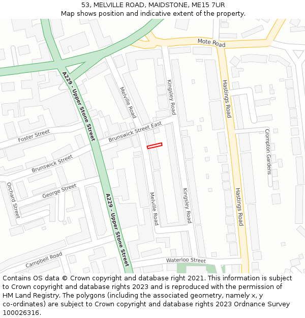 53, MELVILLE ROAD, MAIDSTONE, ME15 7UR: Location map and indicative extent of plot