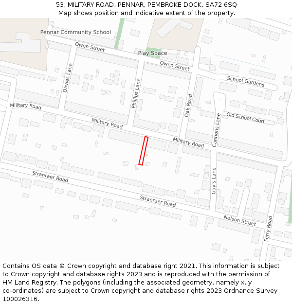 53, MILITARY ROAD, PENNAR, PEMBROKE DOCK, SA72 6SQ: Location map and indicative extent of plot
