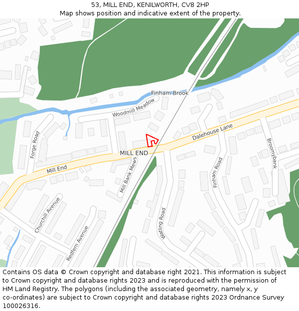 53, MILL END, KENILWORTH, CV8 2HP: Location map and indicative extent of plot