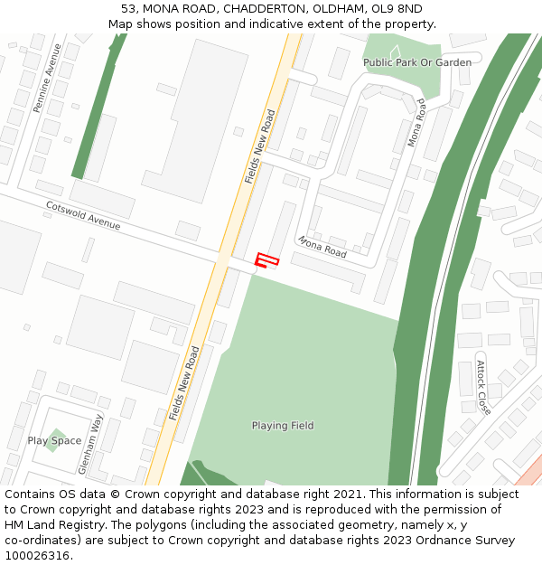 53, MONA ROAD, CHADDERTON, OLDHAM, OL9 8ND: Location map and indicative extent of plot