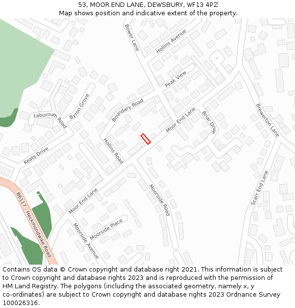 53, MOOR END LANE, DEWSBURY, WF13 4PZ: Location map and indicative extent of plot