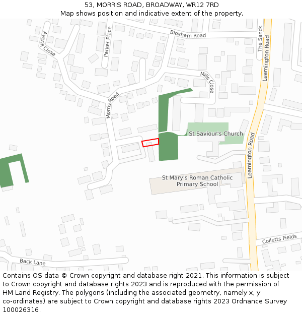 53, MORRIS ROAD, BROADWAY, WR12 7RD: Location map and indicative extent of plot