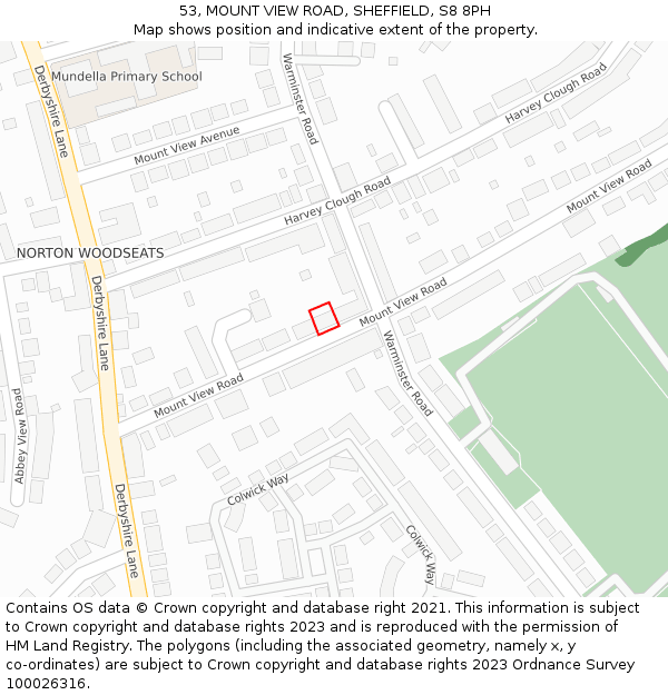 53, MOUNT VIEW ROAD, SHEFFIELD, S8 8PH: Location map and indicative extent of plot