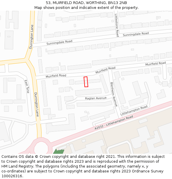 53, MUIRFIELD ROAD, WORTHING, BN13 2NB: Location map and indicative extent of plot