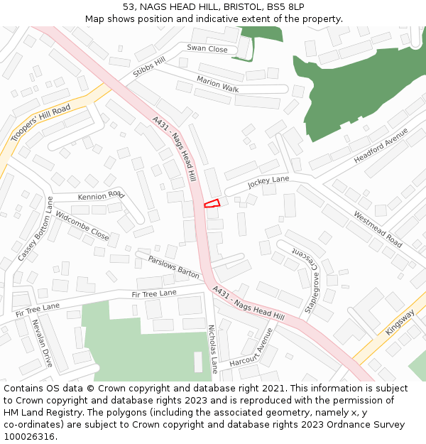 53, NAGS HEAD HILL, BRISTOL, BS5 8LP: Location map and indicative extent of plot