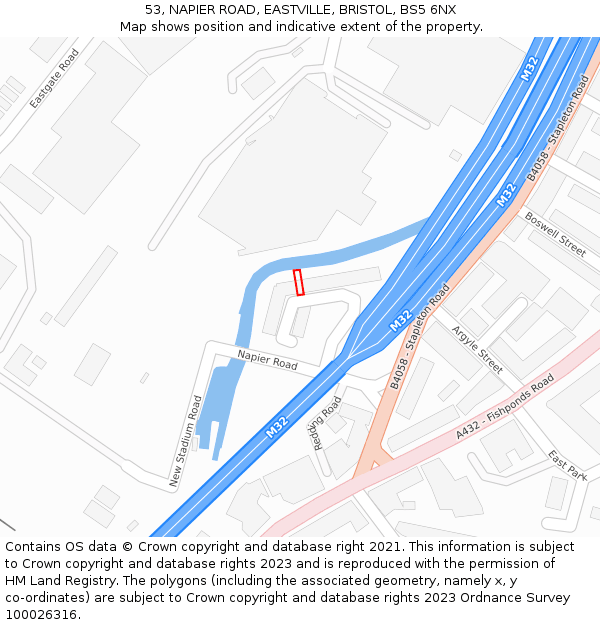 53, NAPIER ROAD, EASTVILLE, BRISTOL, BS5 6NX: Location map and indicative extent of plot