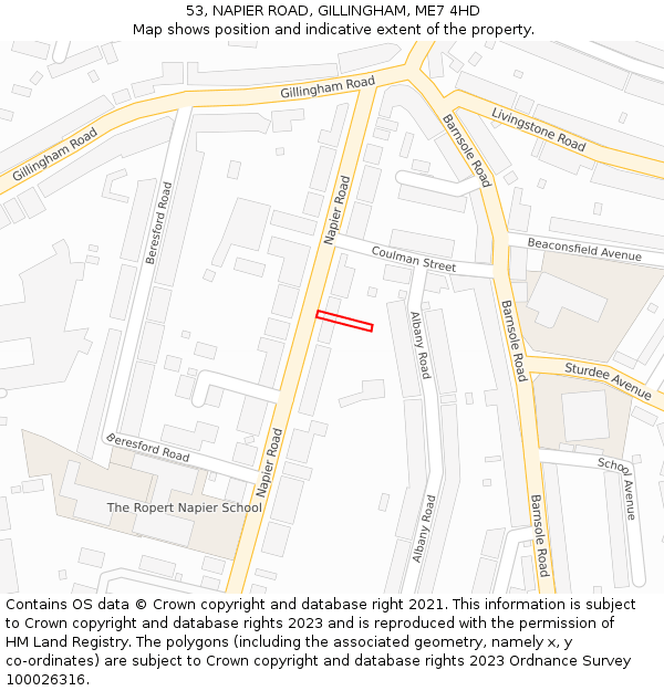 53, NAPIER ROAD, GILLINGHAM, ME7 4HD: Location map and indicative extent of plot