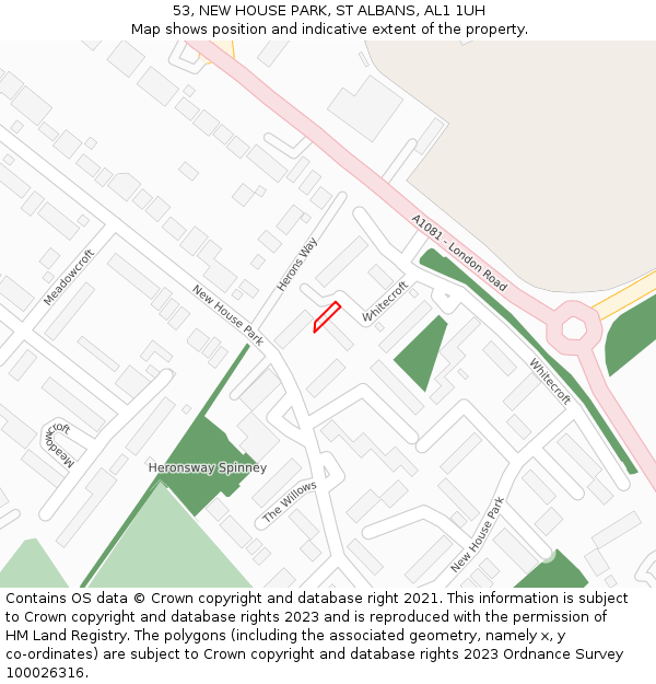 53, NEW HOUSE PARK, ST ALBANS, AL1 1UH: Location map and indicative extent of plot