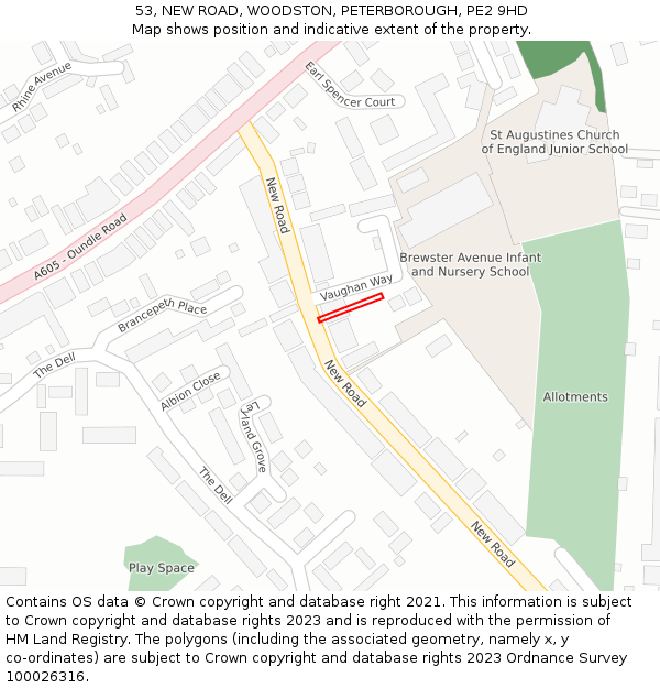 53, NEW ROAD, WOODSTON, PETERBOROUGH, PE2 9HD: Location map and indicative extent of plot