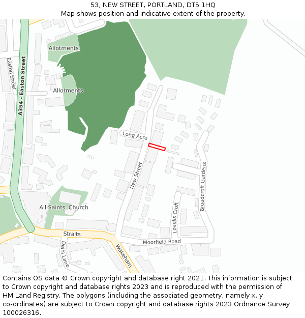 53, NEW STREET, PORTLAND, DT5 1HQ: Location map and indicative extent of plot