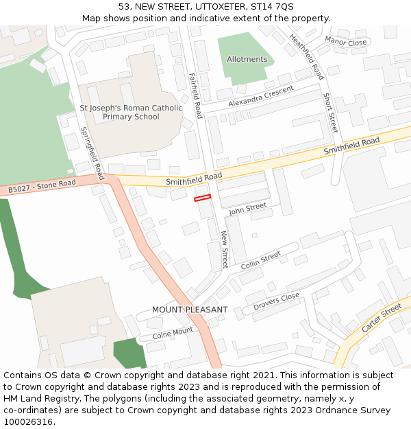 53, NEW STREET, UTTOXETER, ST14 7QS: Location map and indicative extent of plot