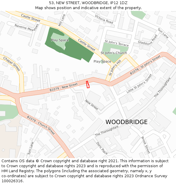 53, NEW STREET, WOODBRIDGE, IP12 1DZ: Location map and indicative extent of plot