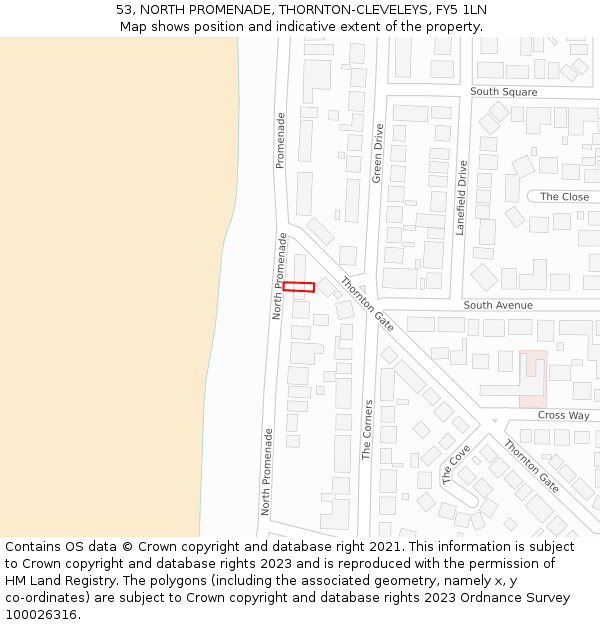 53, NORTH PROMENADE, THORNTON-CLEVELEYS, FY5 1LN: Location map and indicative extent of plot