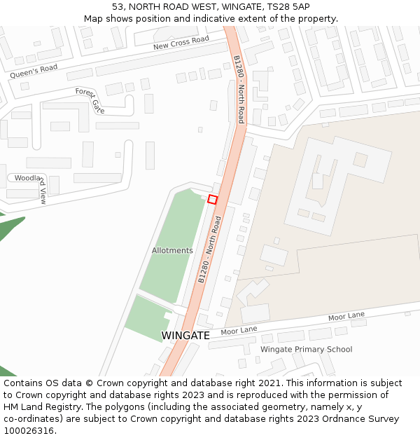 53, NORTH ROAD WEST, WINGATE, TS28 5AP: Location map and indicative extent of plot