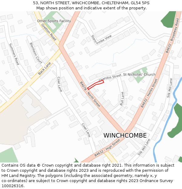 53, NORTH STREET, WINCHCOMBE, CHELTENHAM, GL54 5PS: Location map and indicative extent of plot