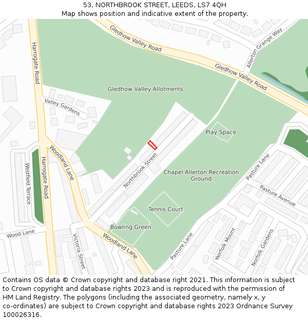 53, NORTHBROOK STREET, LEEDS, LS7 4QH: Location map and indicative extent of plot