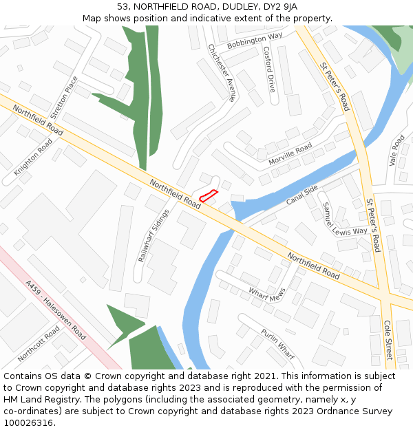 53, NORTHFIELD ROAD, DUDLEY, DY2 9JA: Location map and indicative extent of plot