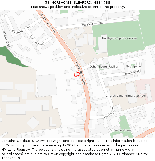 53, NORTHGATE, SLEAFORD, NG34 7BS: Location map and indicative extent of plot