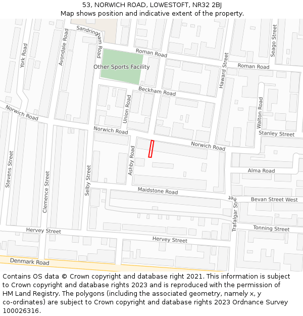 53, NORWICH ROAD, LOWESTOFT, NR32 2BJ: Location map and indicative extent of plot