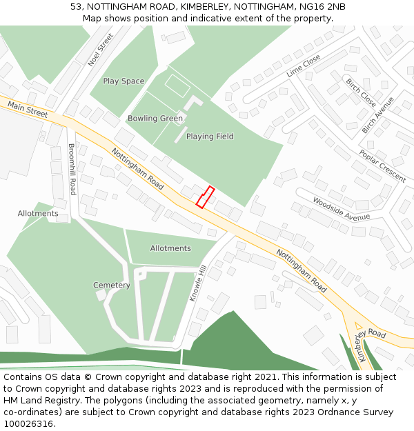 53, NOTTINGHAM ROAD, KIMBERLEY, NOTTINGHAM, NG16 2NB: Location map and indicative extent of plot