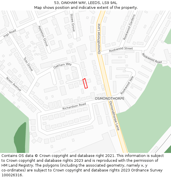 53, OAKHAM WAY, LEEDS, LS9 9AL: Location map and indicative extent of plot