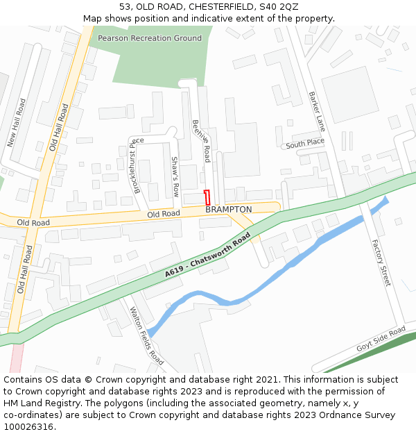 53, OLD ROAD, CHESTERFIELD, S40 2QZ: Location map and indicative extent of plot