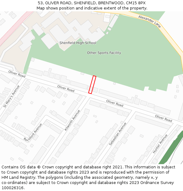 53, OLIVER ROAD, SHENFIELD, BRENTWOOD, CM15 8PX: Location map and indicative extent of plot