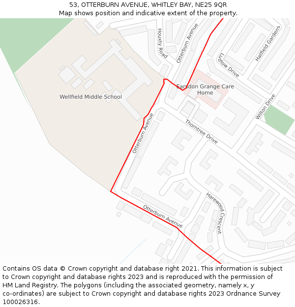 53, OTTERBURN AVENUE, WHITLEY BAY, NE25 9QR: Location map and indicative extent of plot
