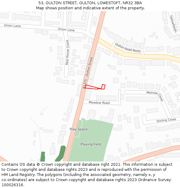 53, OULTON STREET, OULTON, LOWESTOFT, NR32 3BA: Location map and indicative extent of plot