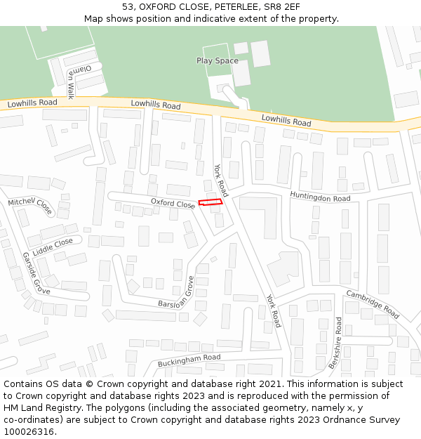 53, OXFORD CLOSE, PETERLEE, SR8 2EF: Location map and indicative extent of plot