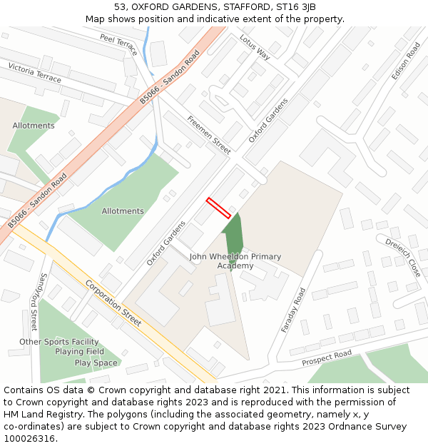 53, OXFORD GARDENS, STAFFORD, ST16 3JB: Location map and indicative extent of plot