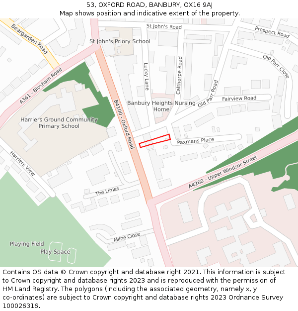 53, OXFORD ROAD, BANBURY, OX16 9AJ: Location map and indicative extent of plot