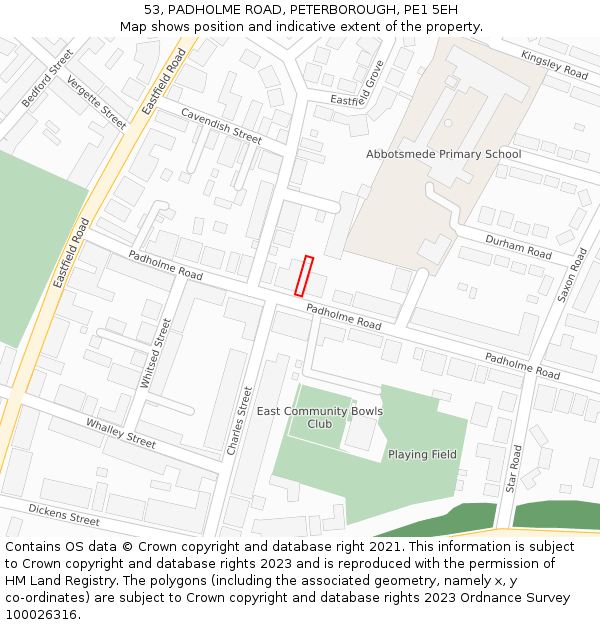 53, PADHOLME ROAD, PETERBOROUGH, PE1 5EH: Location map and indicative extent of plot