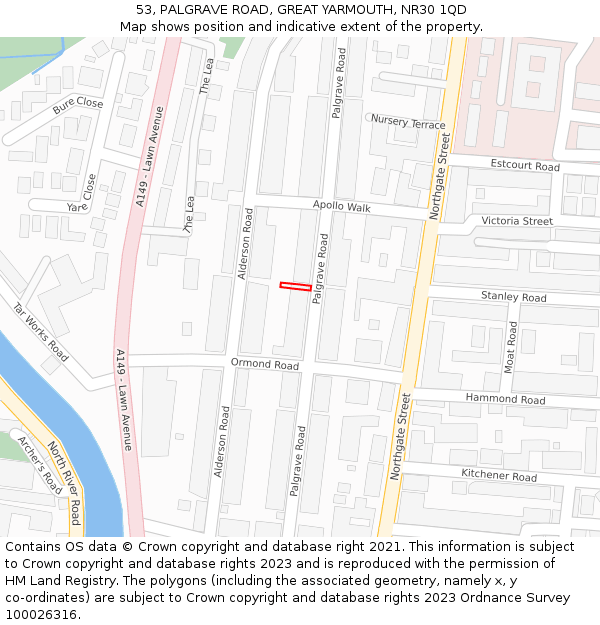 53, PALGRAVE ROAD, GREAT YARMOUTH, NR30 1QD: Location map and indicative extent of plot