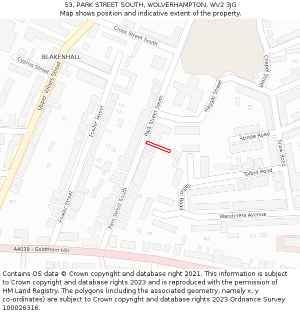 53, PARK STREET SOUTH, WOLVERHAMPTON, WV2 3JG: Location map and indicative extent of plot
