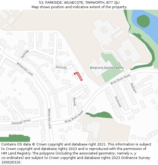 53, PARKSIDE, WILNECOTE, TAMWORTH, B77 2JU: Location map and indicative extent of plot