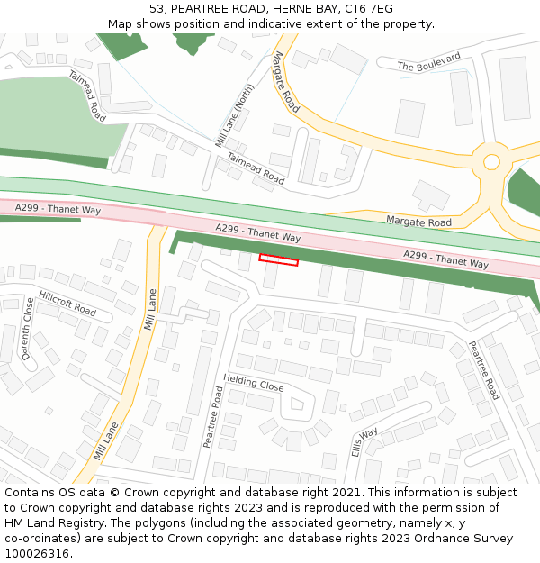 53, PEARTREE ROAD, HERNE BAY, CT6 7EG: Location map and indicative extent of plot
