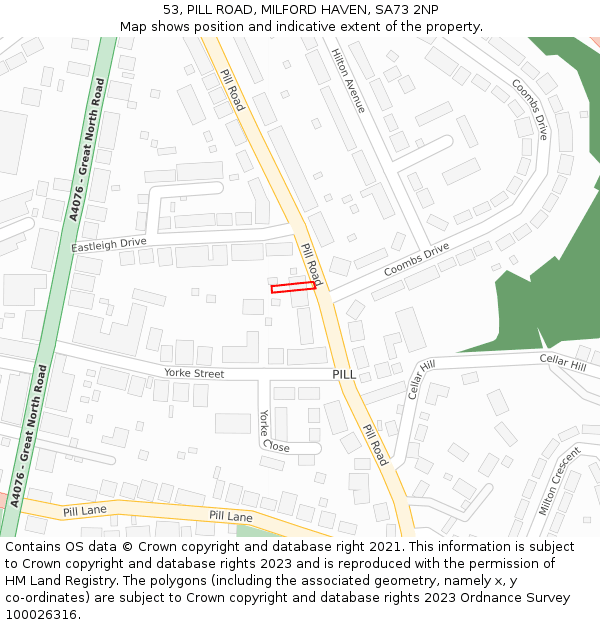 53, PILL ROAD, MILFORD HAVEN, SA73 2NP: Location map and indicative extent of plot