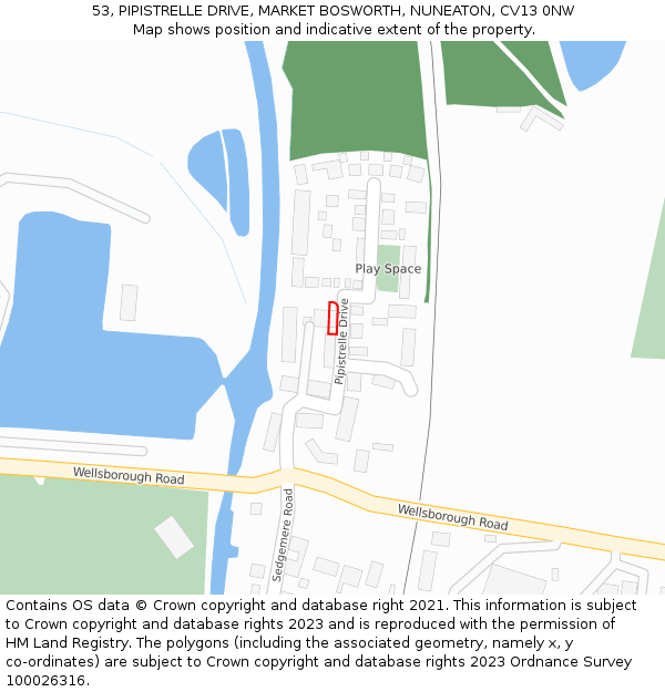 53, PIPISTRELLE DRIVE, MARKET BOSWORTH, NUNEATON, CV13 0NW: Location map and indicative extent of plot