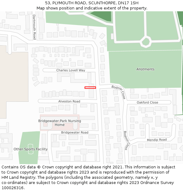 53, PLYMOUTH ROAD, SCUNTHORPE, DN17 1SH: Location map and indicative extent of plot