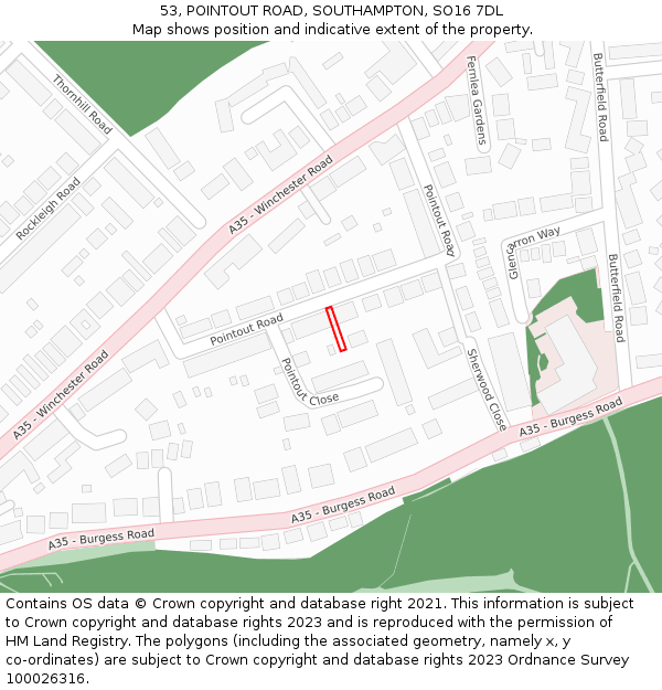 53, POINTOUT ROAD, SOUTHAMPTON, SO16 7DL: Location map and indicative extent of plot