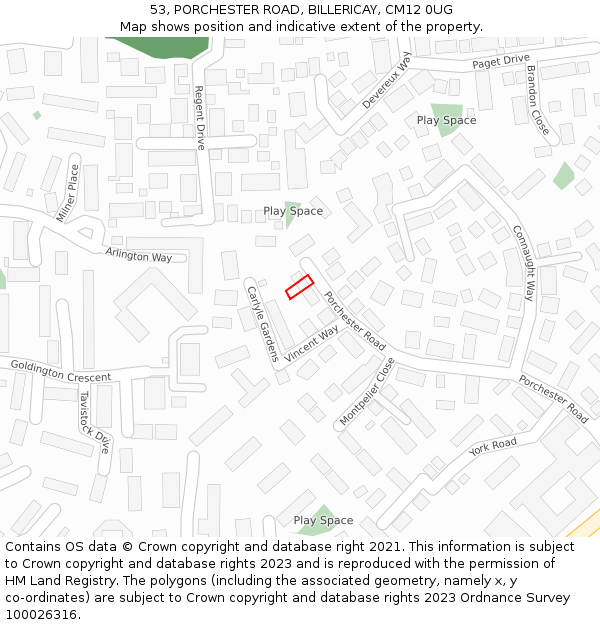 53, PORCHESTER ROAD, BILLERICAY, CM12 0UG: Location map and indicative extent of plot