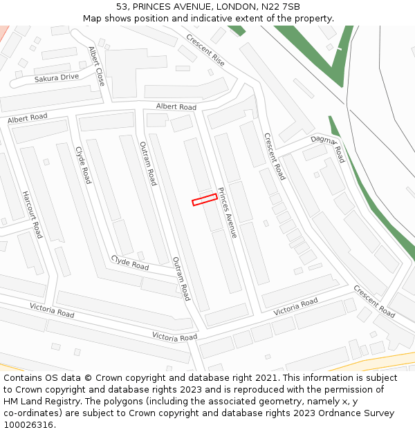 53, PRINCES AVENUE, LONDON, N22 7SB: Location map and indicative extent of plot