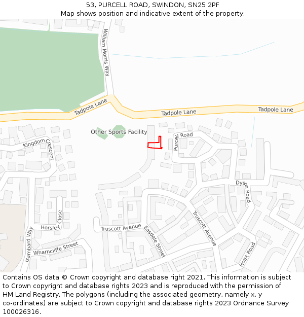 53, PURCELL ROAD, SWINDON, SN25 2PF: Location map and indicative extent of plot