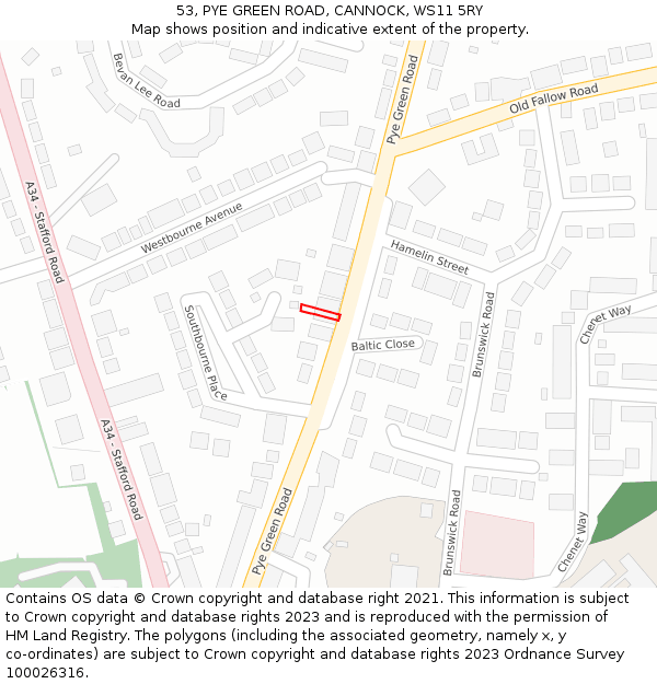 53, PYE GREEN ROAD, CANNOCK, WS11 5RY: Location map and indicative extent of plot