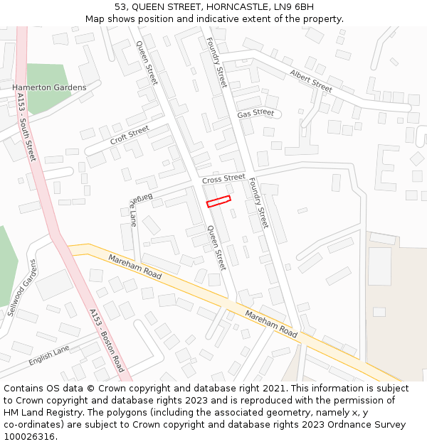 53, QUEEN STREET, HORNCASTLE, LN9 6BH: Location map and indicative extent of plot