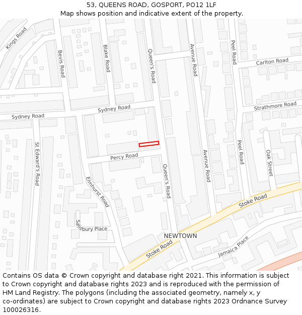 53, QUEENS ROAD, GOSPORT, PO12 1LF: Location map and indicative extent of plot