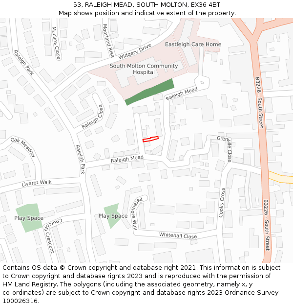 53, RALEIGH MEAD, SOUTH MOLTON, EX36 4BT: Location map and indicative extent of plot