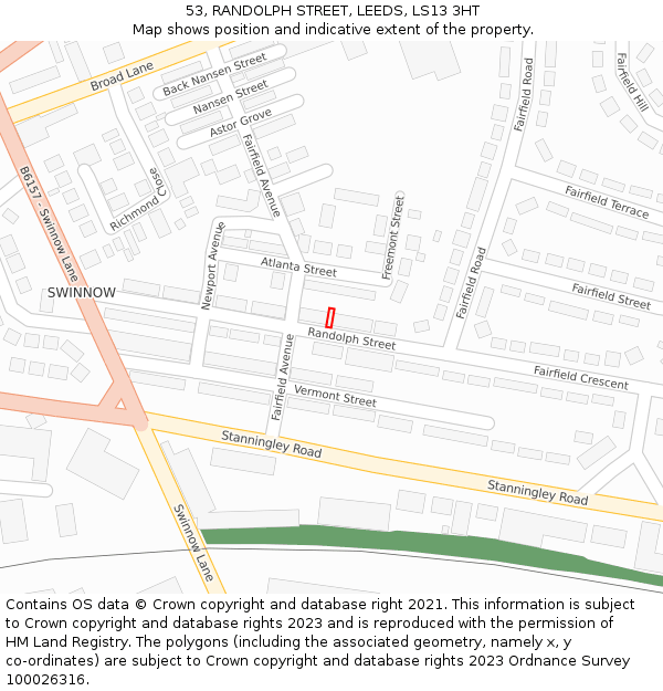 53, RANDOLPH STREET, LEEDS, LS13 3HT: Location map and indicative extent of plot
